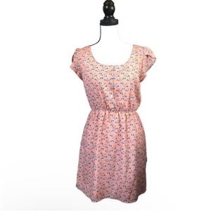 Caramela Peach Blue Floral Print Mini Dress Short Sleeve Casual Feminine Medium